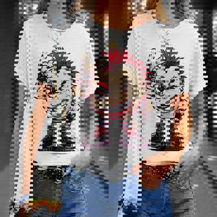 生意気なパンクロックロッカー イロとブーツ付き 面白いパンク 長袖tシャツ Tシャツ 彼女への贈り物