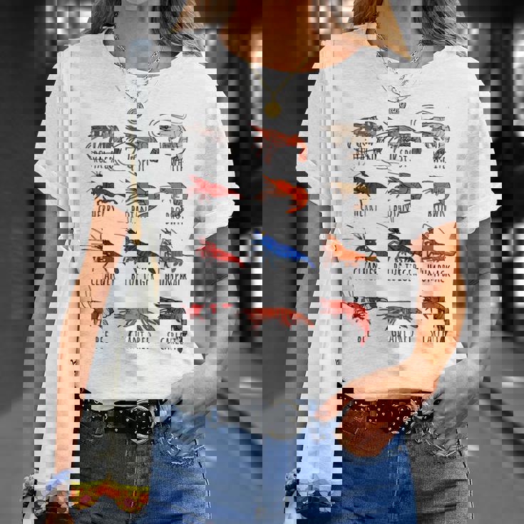 異なるタイプのエビの品種コレクション、かわいいエビ愛好家。 Tシャツ 彼女への贈り物