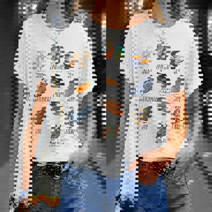 異なる種類のムール貝の品種コレクション、かわいいムール貝が大好き Tシャツ 彼女への贈り物