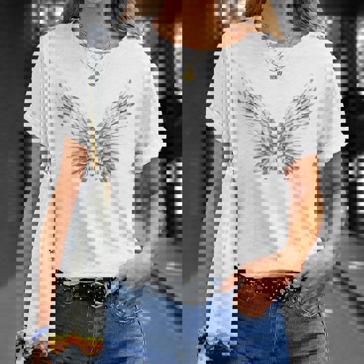 白い天使の羽自由守護天使 Tシャツ 彼女への贈り物