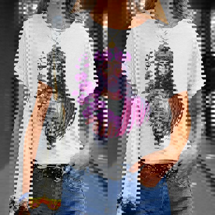 紫の蘭を持つイエス Tシャツ 彼女への贈り物