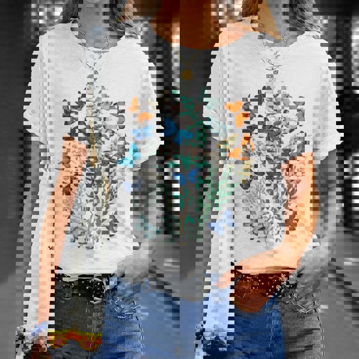花 蝶々 かわいい フラワー 蝶 アート メンズ レディース 服 母 女性用 おしゃれ Tシャツ 彼女への贈り物