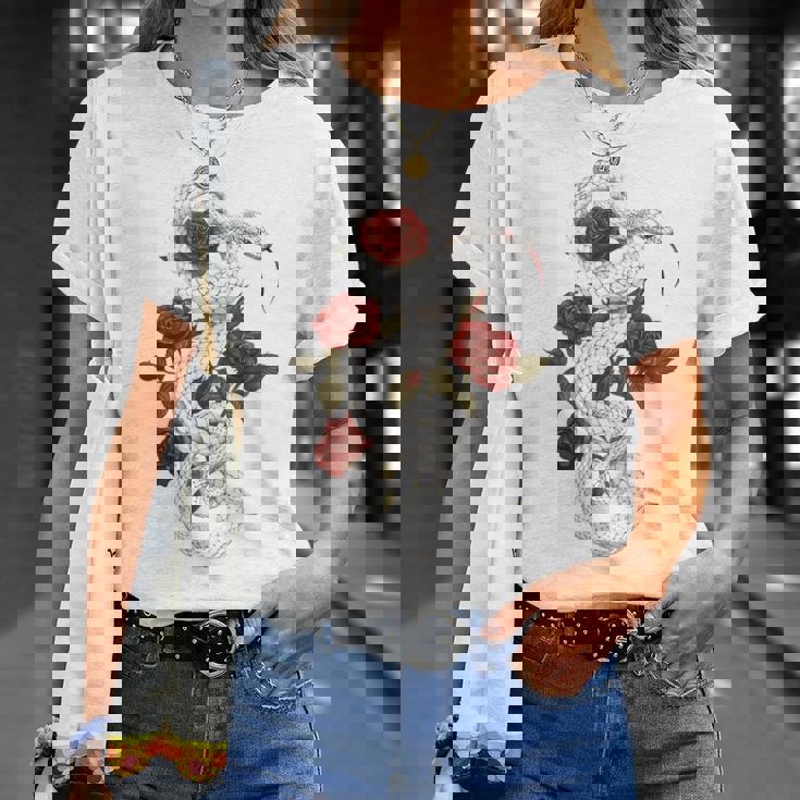 蛇爬虫類 蛇 バラ 花 爬虫類 ギフト Tシャツ 彼女への贈り物