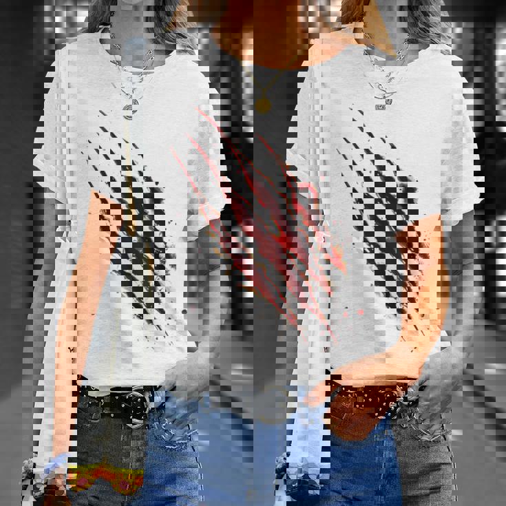 血まみれのシャツ ハロウィン ゾンビ 爪 マーク 血のはね Tシャツ 彼女への贈り物