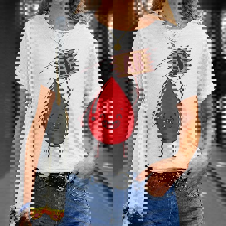 血液型 Ab 血液ドロップ シールドハート付き Tシャツ 彼女への贈り物