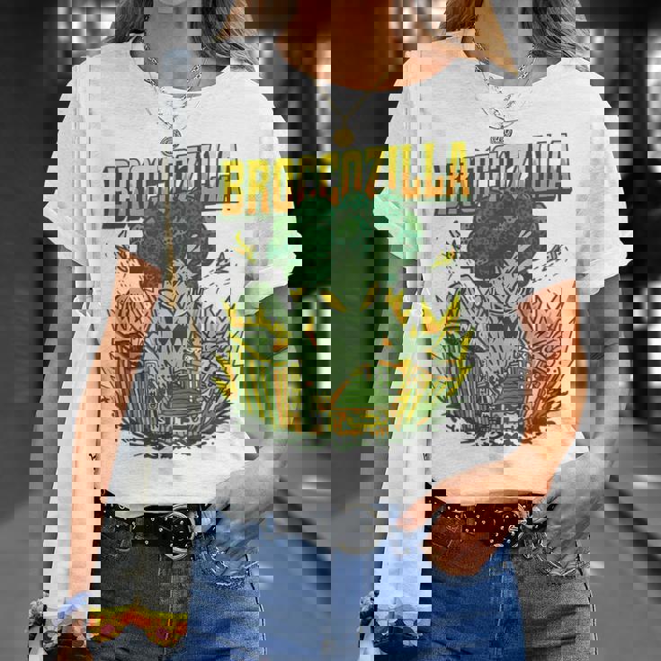 都市を攻撃する巨大なブロッコリーモンスター面白いブロッコリー Tシャツ 彼女への贈り物