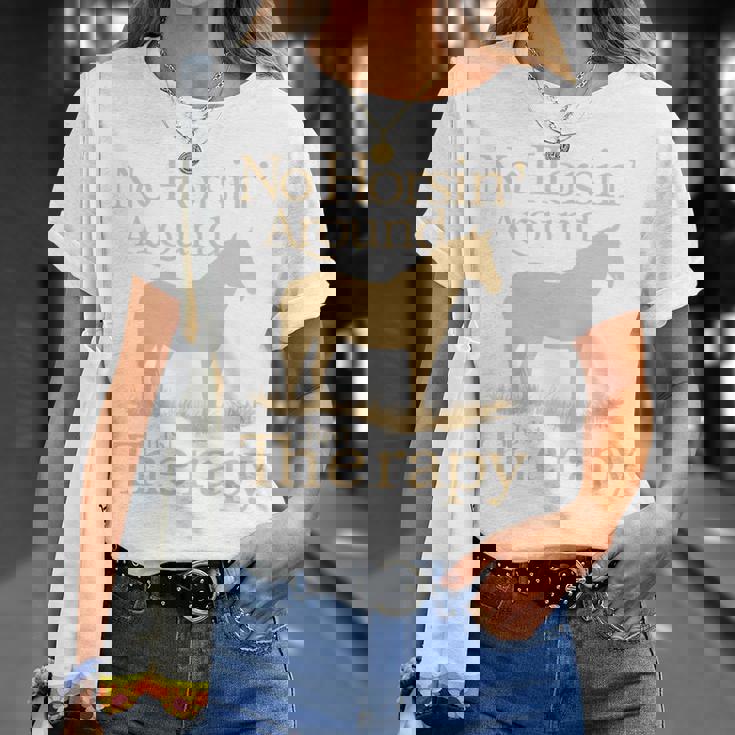面白い 治療的 乗馬 馬 補助療法 ヒーリング 長袖tシャツ Tシャツ 彼女への贈り物