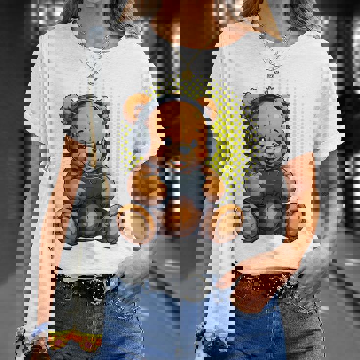 面白いゲームテディホールディングビデオゲームコントローラー。 長袖tシャツ Tシャツ 彼女への贈り物