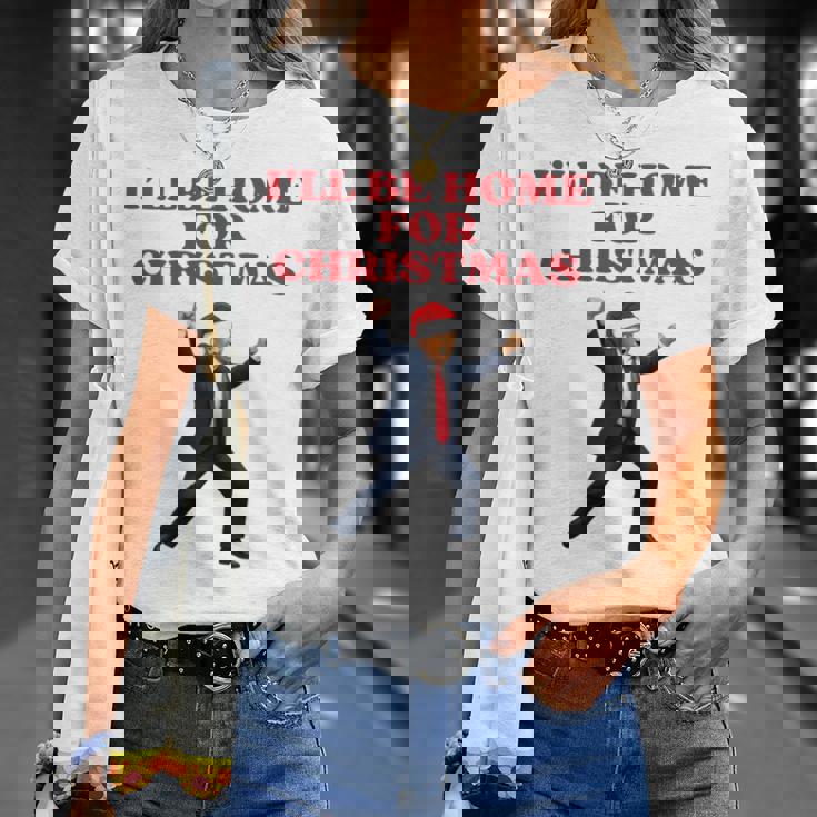 面白いトランプサンタハット、クリスマスに家に帰るよ 長袖tシャツ Tシャツ 彼女への贈り物