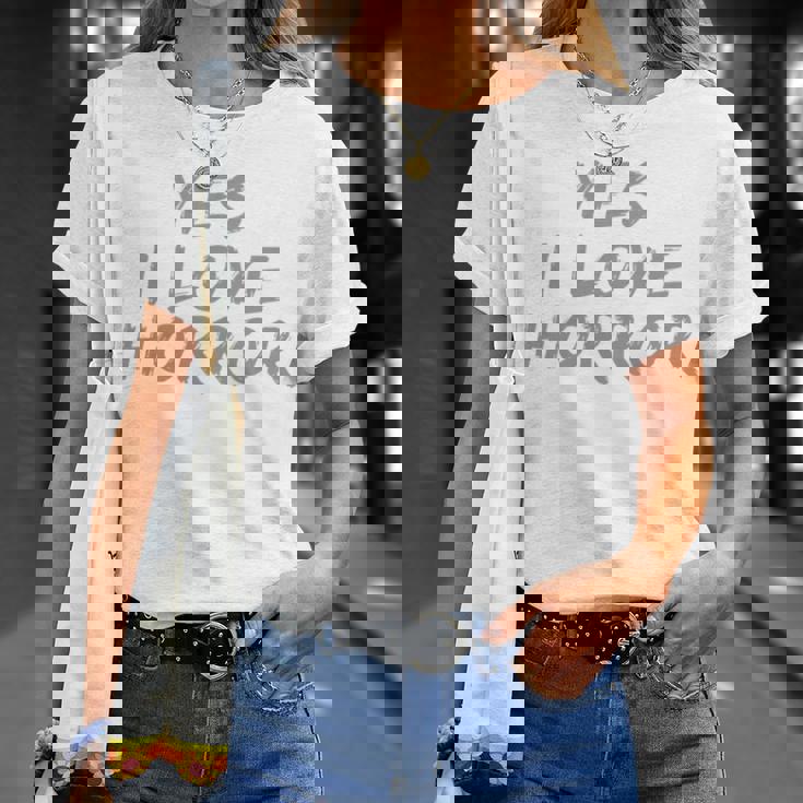 面白いホラー愛好家のための面白いテキストの引用 Yes I Love Horror 長袖tシャツ Tシャツ 彼女への贈り物