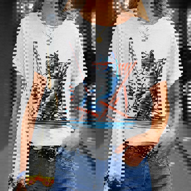 面白い釣り猫ロッドとリール Lets Go 釣り 猫釣り 長袖tシャツ Tシャツ 彼女への贈り物