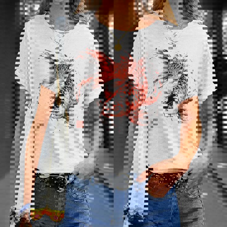 鯉 赤黒 アクアリウム ニシキゴイ 観賞魚 イラスト バックプリント Tシャツ 彼女への贈り物