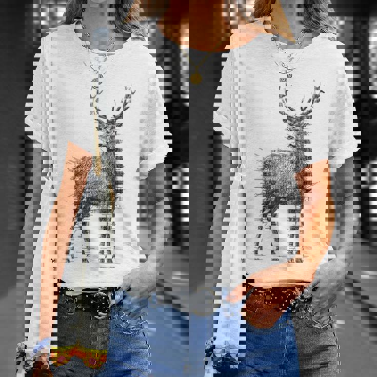 鹿 絵 グラフィック 動物 アート モチーフ 鹿 Tシャツ 彼女への贈り物