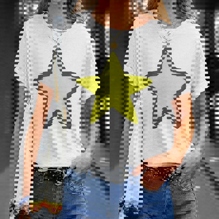 黄色い星と黒のアウトライン Tシャツ 彼女への贈り物