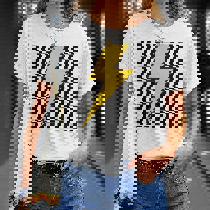 黄色の稲妻チェッカー審美的レーシング 長袖tシャツ Tシャツ 彼女への贈り物