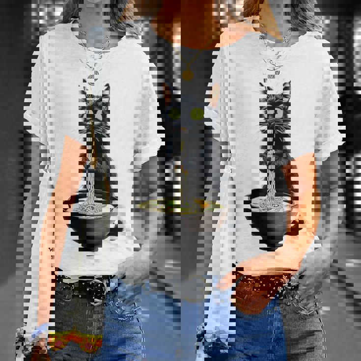 黒猫 ラーメン 麺 和食 Tシャツ 彼女への贈り物