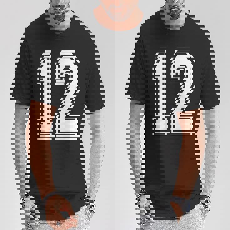 12番の前面と背面にホワイトのプリント。 Tシャツ 面白い贈り物