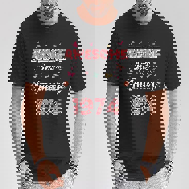 1974年1月から素晴らしい花、1974年1月の誕生日。 Tシャツ 面白い贈り物