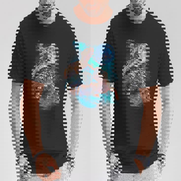 3ムーンヤモリ面白い爬虫類ヒョウトカゲヤモリアートノベルティ Tシャツ 面白い贈り物