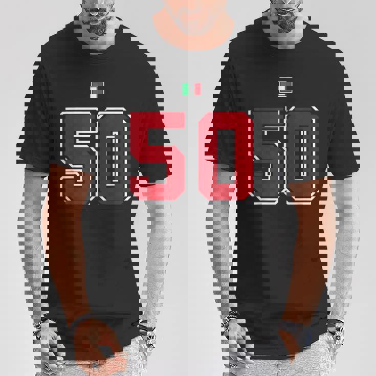 50 ナンバー カレッジスタイル ヴィンテージ 赤 白 イタリア国旗 Tシャツ 面白い贈り物