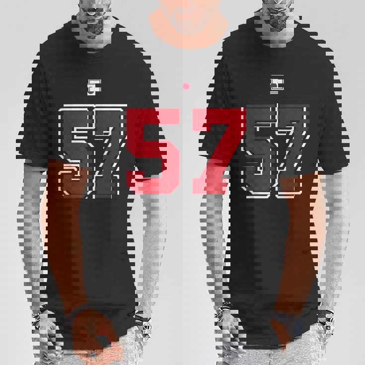 57 ナンバー カレッジスタイル ヴィンテージ 赤 白 日本国旗 Tシャツ 面白い贈り物