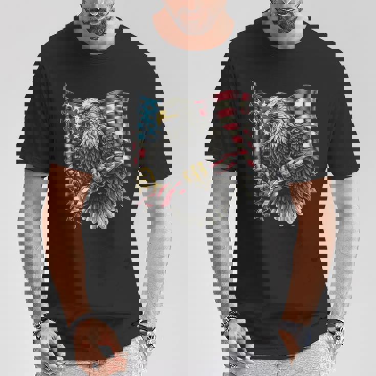 7 月 4 日アメリカ国旗白頭鷲グラフィック アート デザイン Tシャツ 面白い贈り物