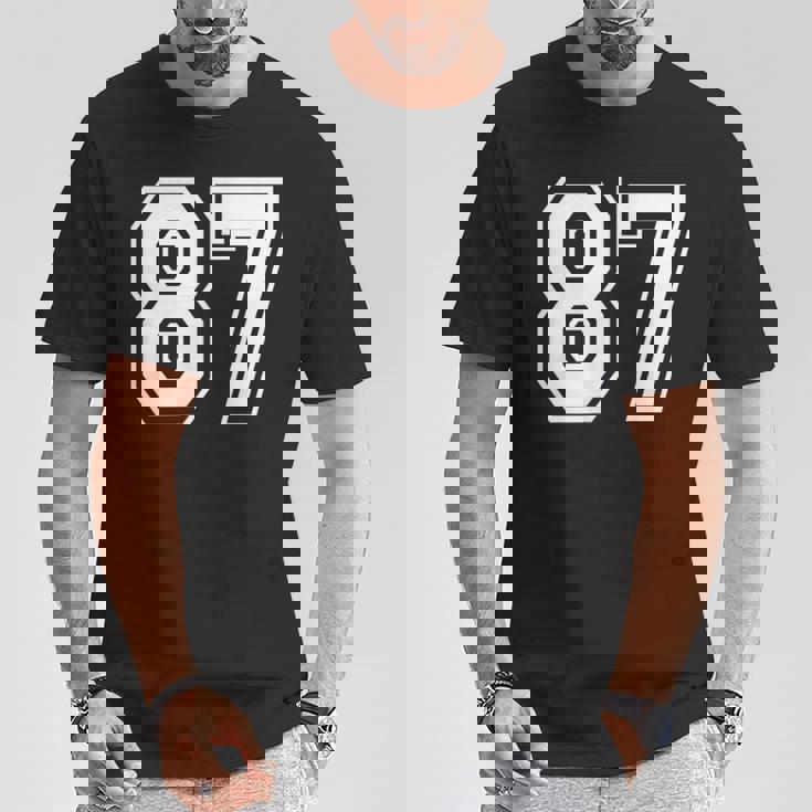 87番の前面と背面にホワイトのプリント。 Tシャツ 面白い贈り物