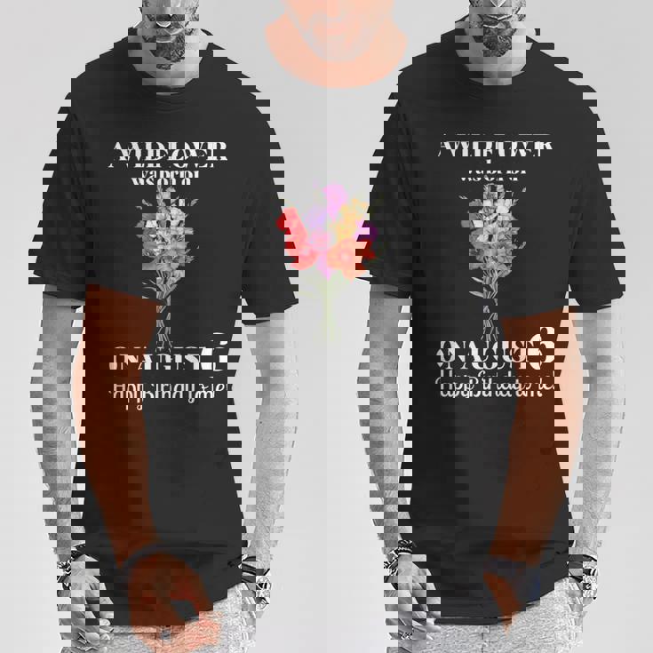 8月6日 誕生 花 グラジオラスとポピー 8月の誕生日 Tシャツ 面白い贈り物