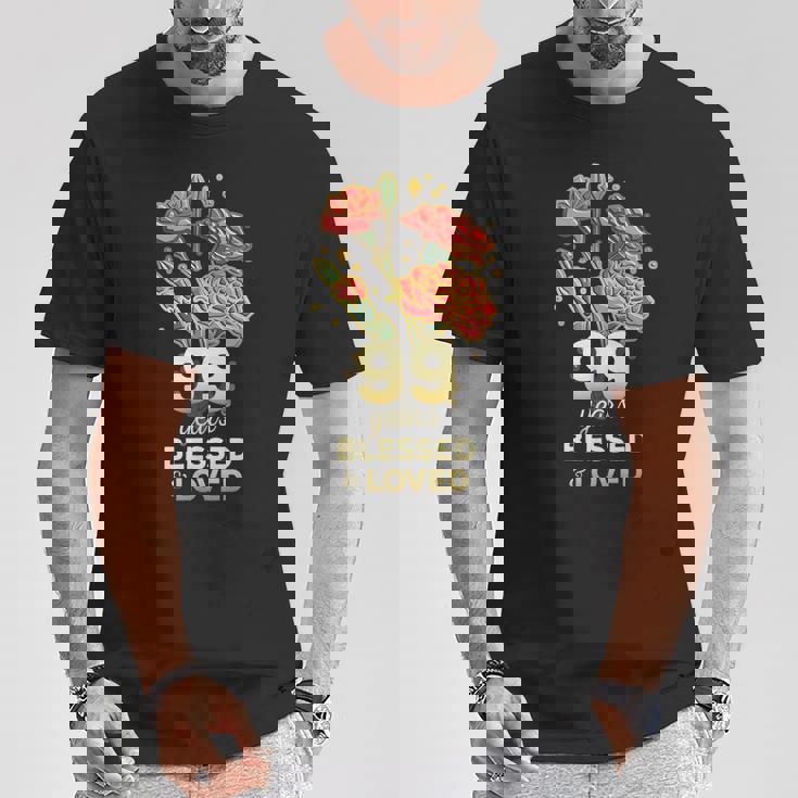 99歳祝福され愛された花 99歳の誕生日お母さんおばあちゃん Tシャツ 面白い贈り物