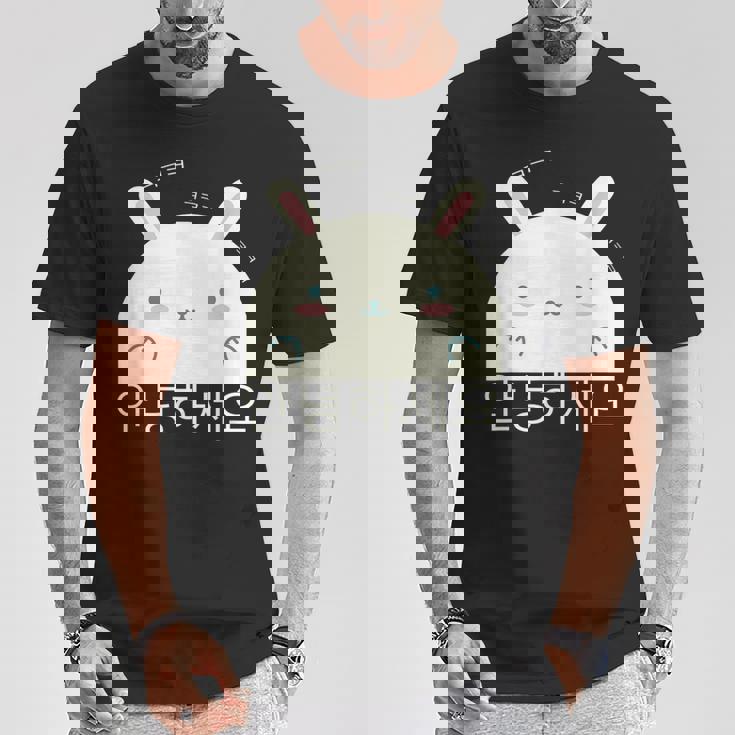 Annyeonghaseyo 笑うかわいいウサギ ハングル 韓国語アルファベット Tシャツ 面白い贈り物