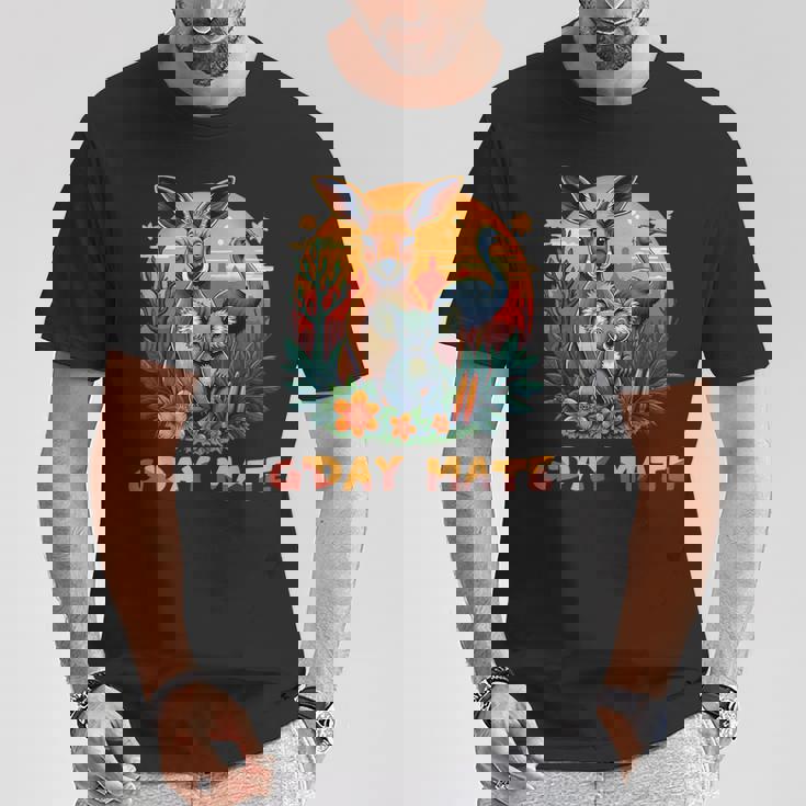 Australia G'day Mate And Aussie Animals Kangaroo Koala Emu Tシャツ 面白い贈り物