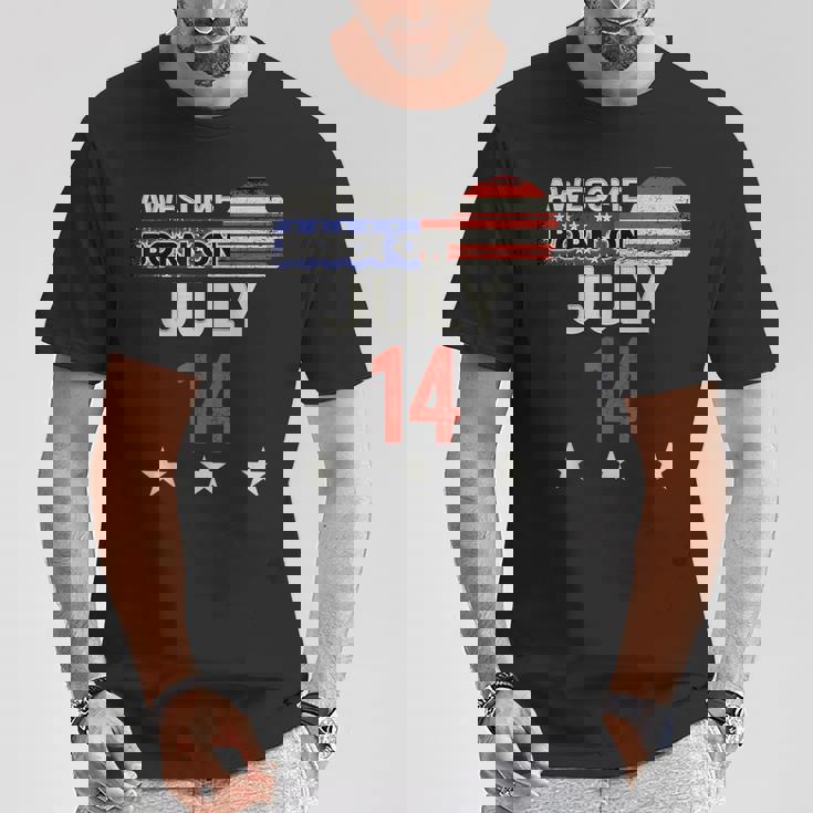 Awesome 7月14日 ヴィンテージ アメリカ国旗 クラシック 7月14日 Tシャツ 面白い贈り物