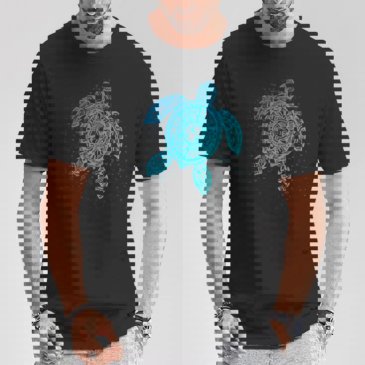 Boho Tiki ティールウミガメ 気泡付き 亀 Tシャツ 面白い贈り物