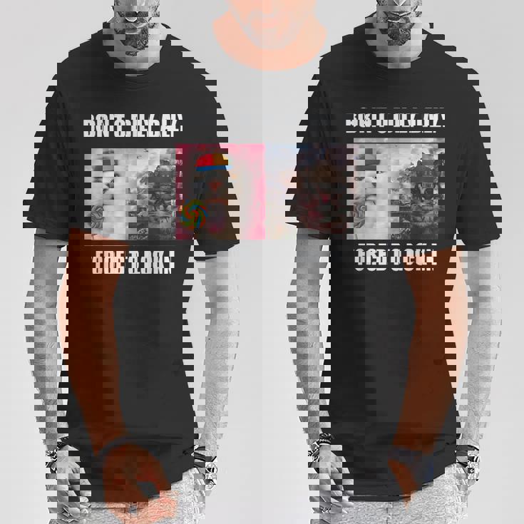 Born To Dilly Dally 強制的にロックインキャット ミーム Tシャツ 面白い贈り物