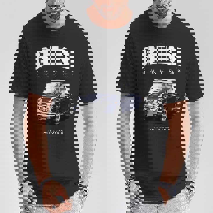 British Classic Car ダークブルー ミニスポーツカー Tシャツ 面白い贈り物