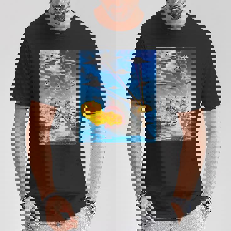 Cat Riding Fire Breathehark レインボー レーザー タコス Tシャツ 面白い贈り物