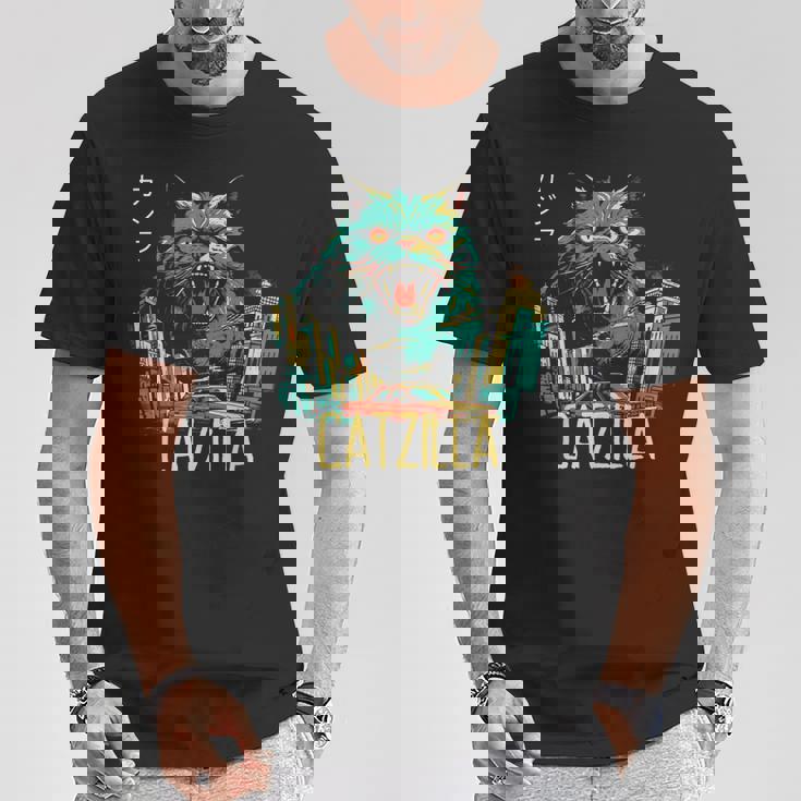 Catzilla ビンテージ 面白い かわいい 猫 アート Tシャツ 面白い贈り物