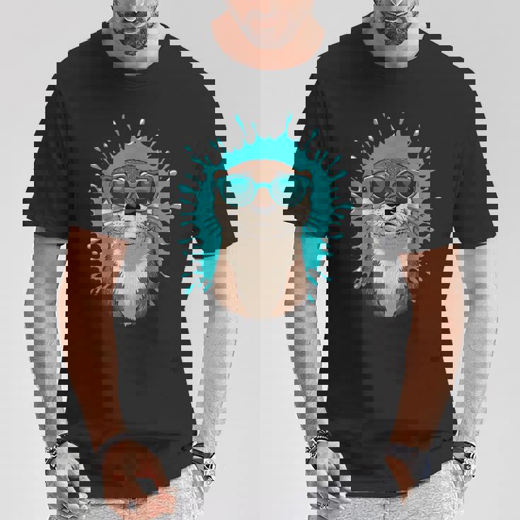 Chill Otteribes 面白いカワウソサングラスデザイン Tシャツ 面白い贈り物