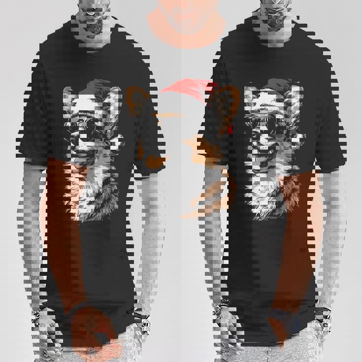 Corgi サンタハット 面白い かわいい 犬 ママ お父さん クリスマス 長袖tシャツ Tシャツ 面白い贈り物