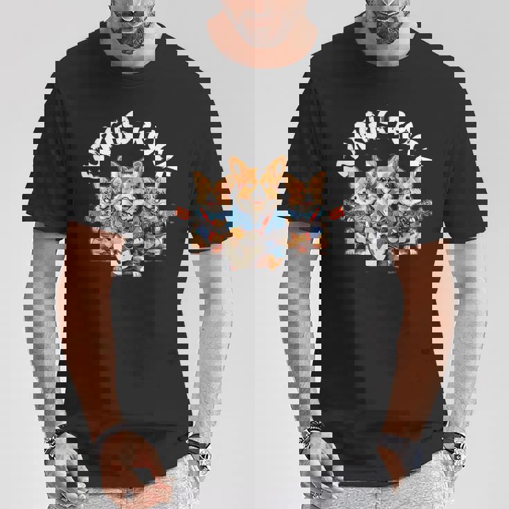 Corgis Rock かわいいコーギー犬トリオ ロックアウト ギターを弾く Tシャツ 面白い贈り物