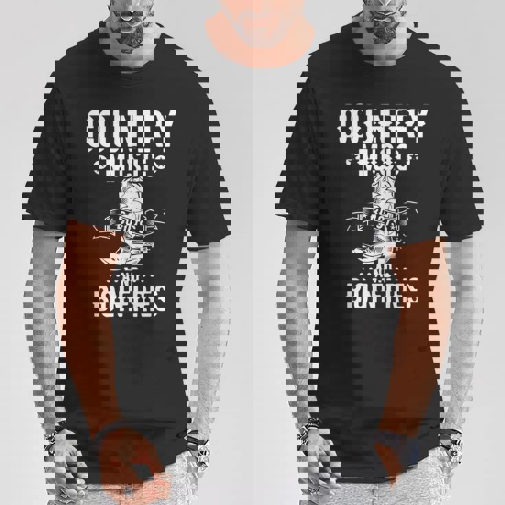 Country Music And Bonfire ウエスタンカントリーラインダンスブーツ Tシャツ 面白い贈り物