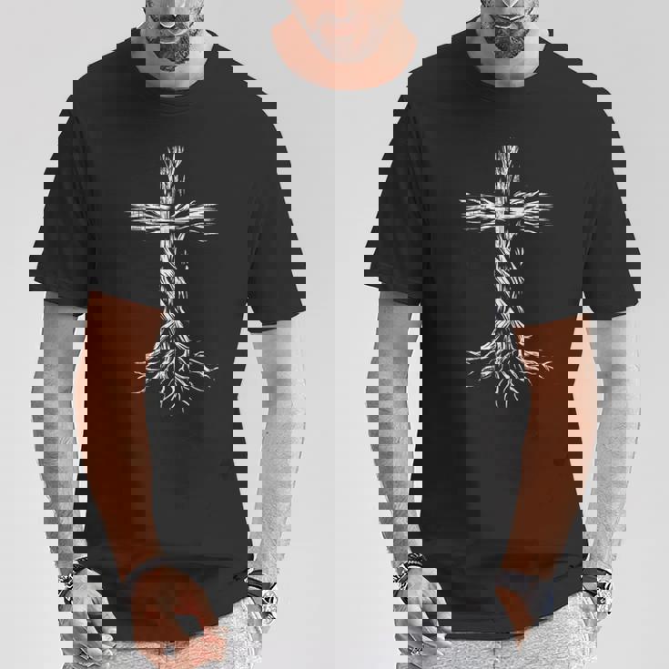Cruz Cristiana Arraigada Jesucristo Amante De La Biblia Oración Camiseta unisex Regalos divertidos
