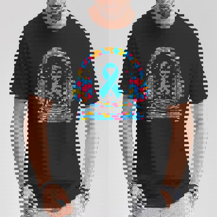 Dj ヘッドフォン パズル 自閉症啓発 自閉症 レディース メンズ Tシャツ 面白い贈り物
