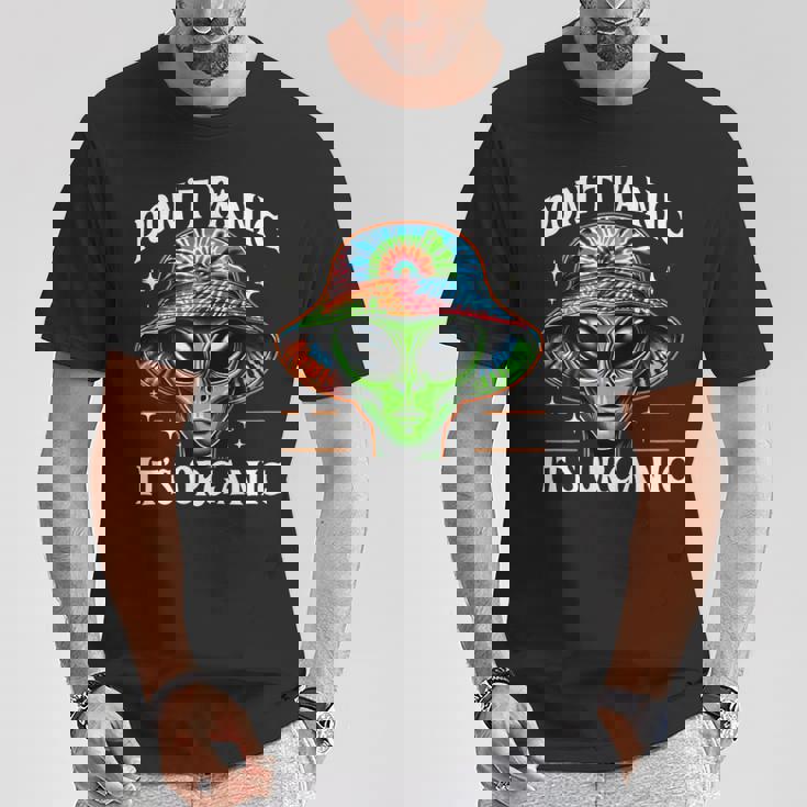 Don't Panic It's Organic Alien Ufo 面白いプリント Tシャツ 面白い贈り物