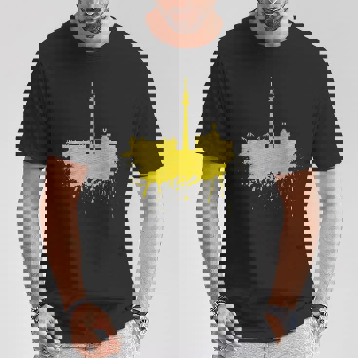 Dortmundkyline ドルトムントのスカイライン 黄色い絵 ドルトムント好きにはたまらないファンアート Tシャツ 面白い贈り物