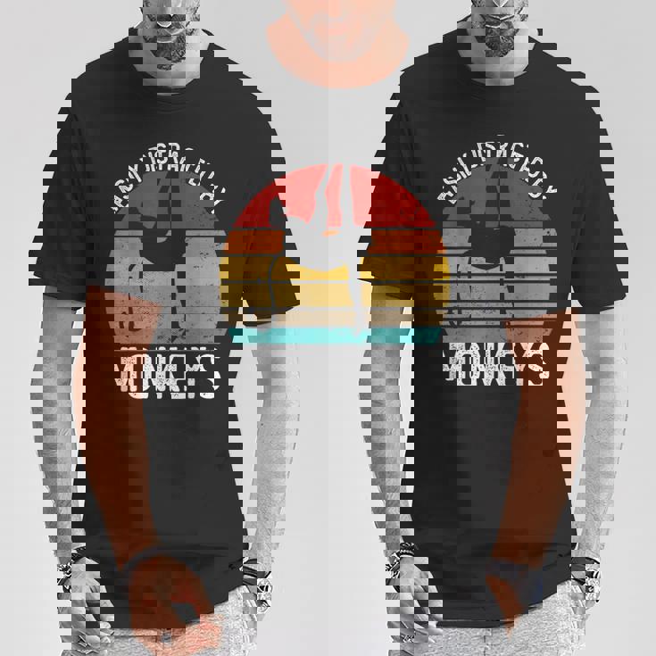 Easy Distracted By Monkeys シャツ ビンテージモンキー Tシャツ 面白い贈り物