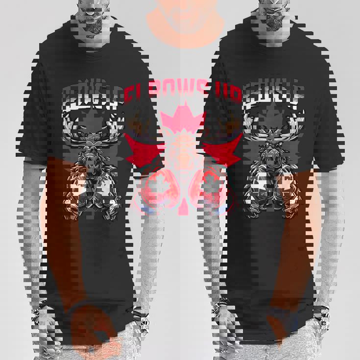 Elbows Up Canada ボクシング ムース メープルリーフ カナダの誇り Tシャツ 面白い贈り物