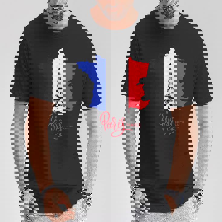 Enjoy Travel Paris France Flag & Eiffel Tower Graphic Tシャツ 面白い贈り物