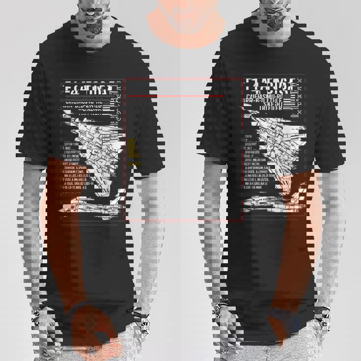 F-14 Tomcat Us American Carrier航空機 ブループリント Tシャツ 面白い贈り物