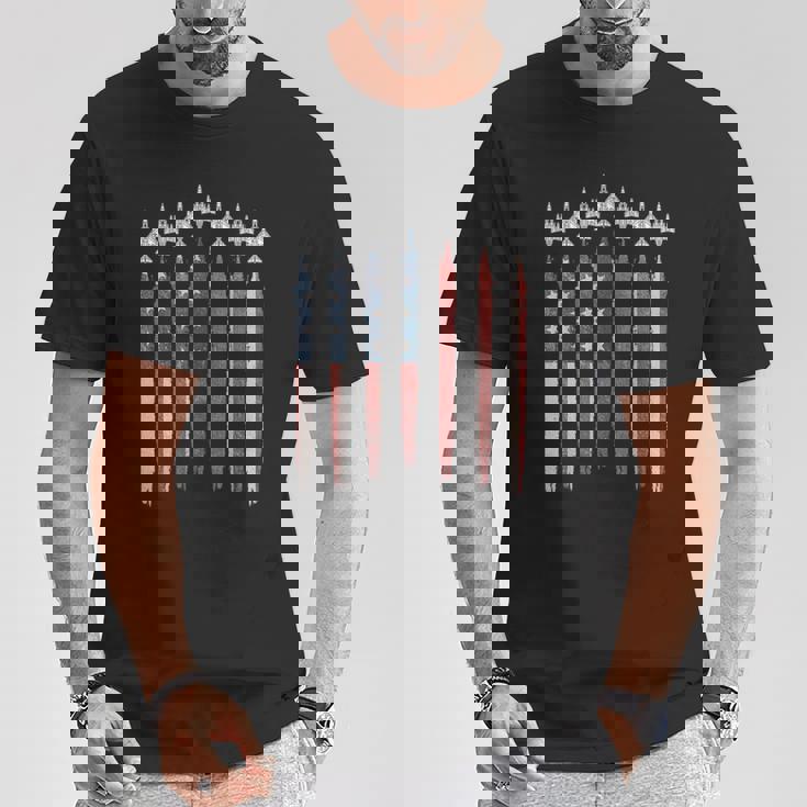 F4 ファントムファイタージェット アメリカ国旗 飛行機 F-4 7月4日 Tシャツ 面白い贈り物